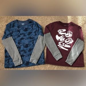 2-Pack! Boys Thermal Sleeve Dinosaur Graphic Tees Bundle